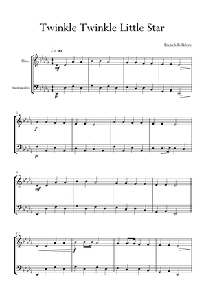 Twinkle Twinkle Little Star in Db Major for Flute and Cello (Violoncello) Duo. Easy.