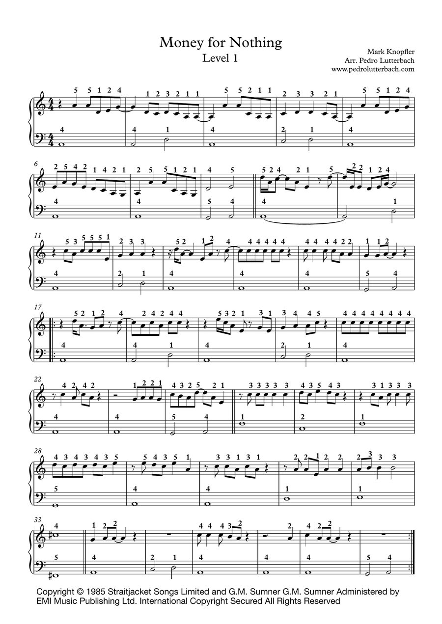 Money For Nothing Money For Nothing Easy Piano scores gallery preview page 1