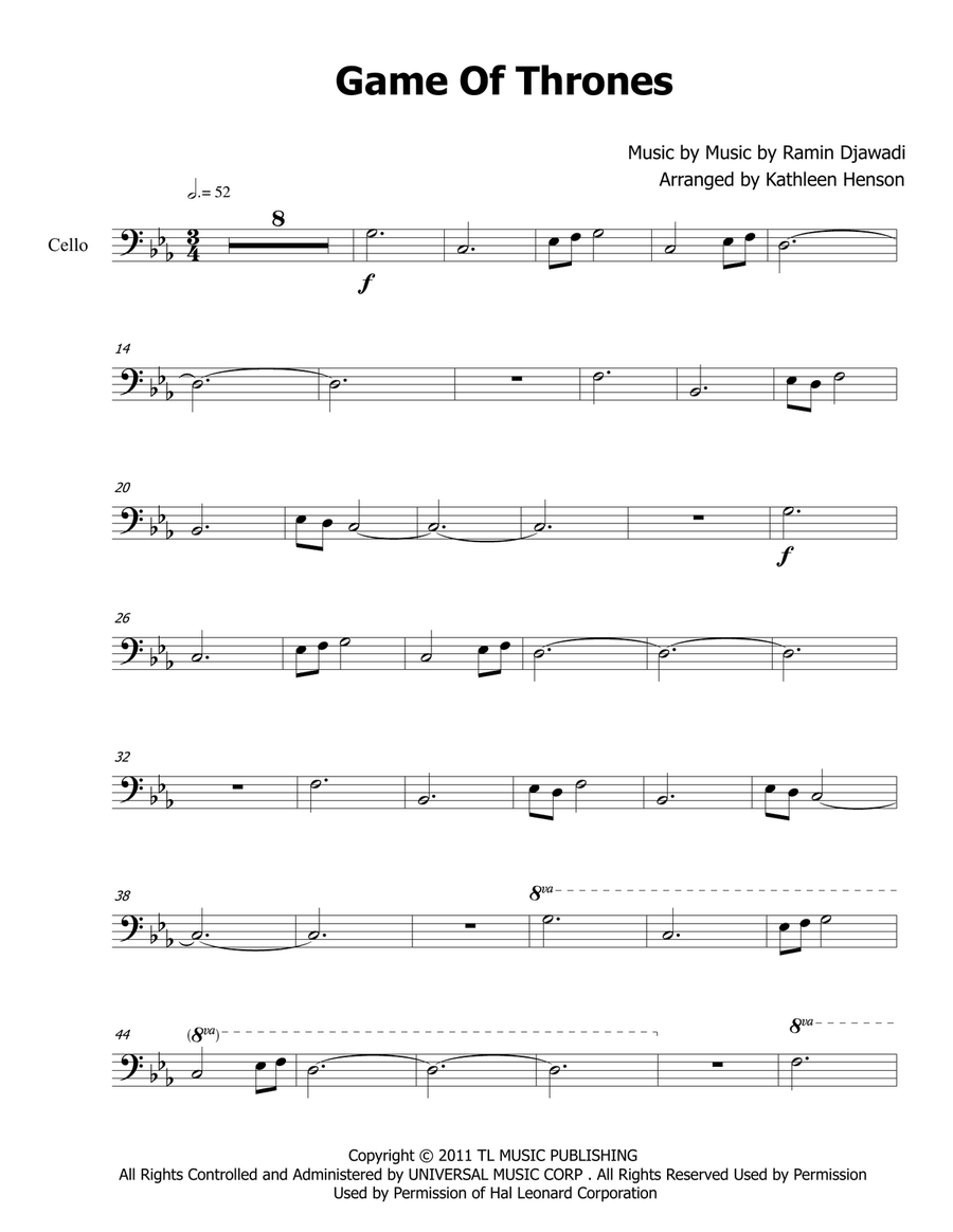 Game Of Thrones Cello Solo scores gallery preview page 1