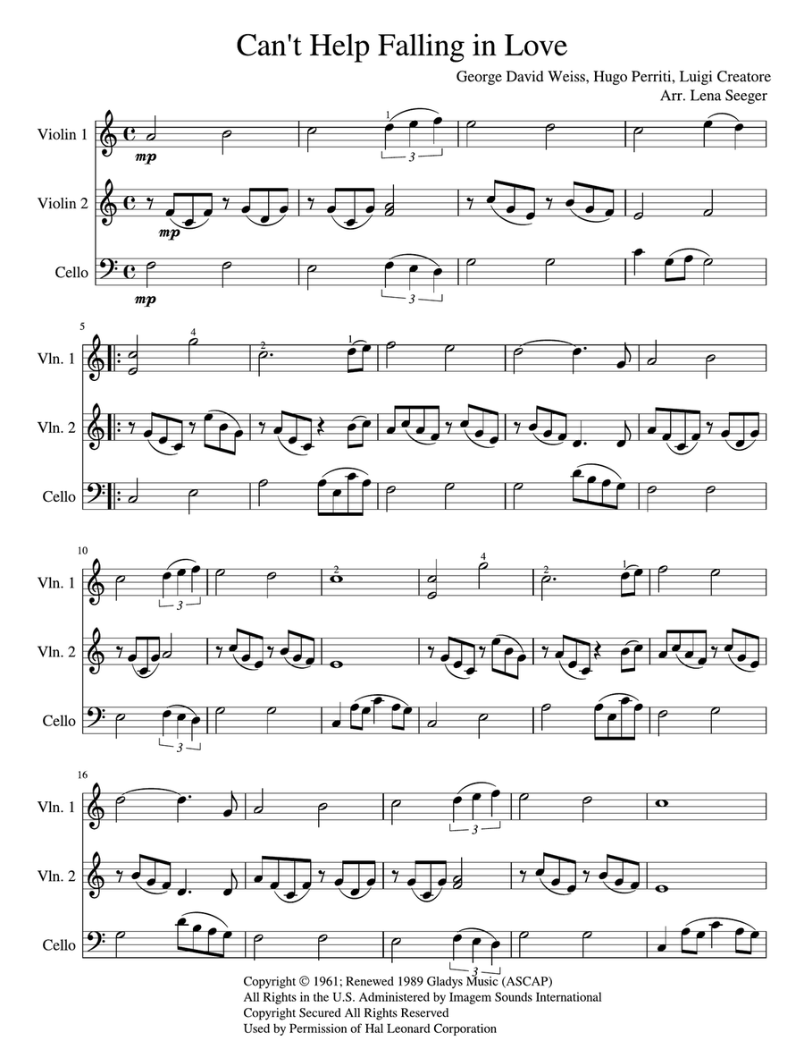Can't Help Falling In Love String Trio scores gallery preview page 2