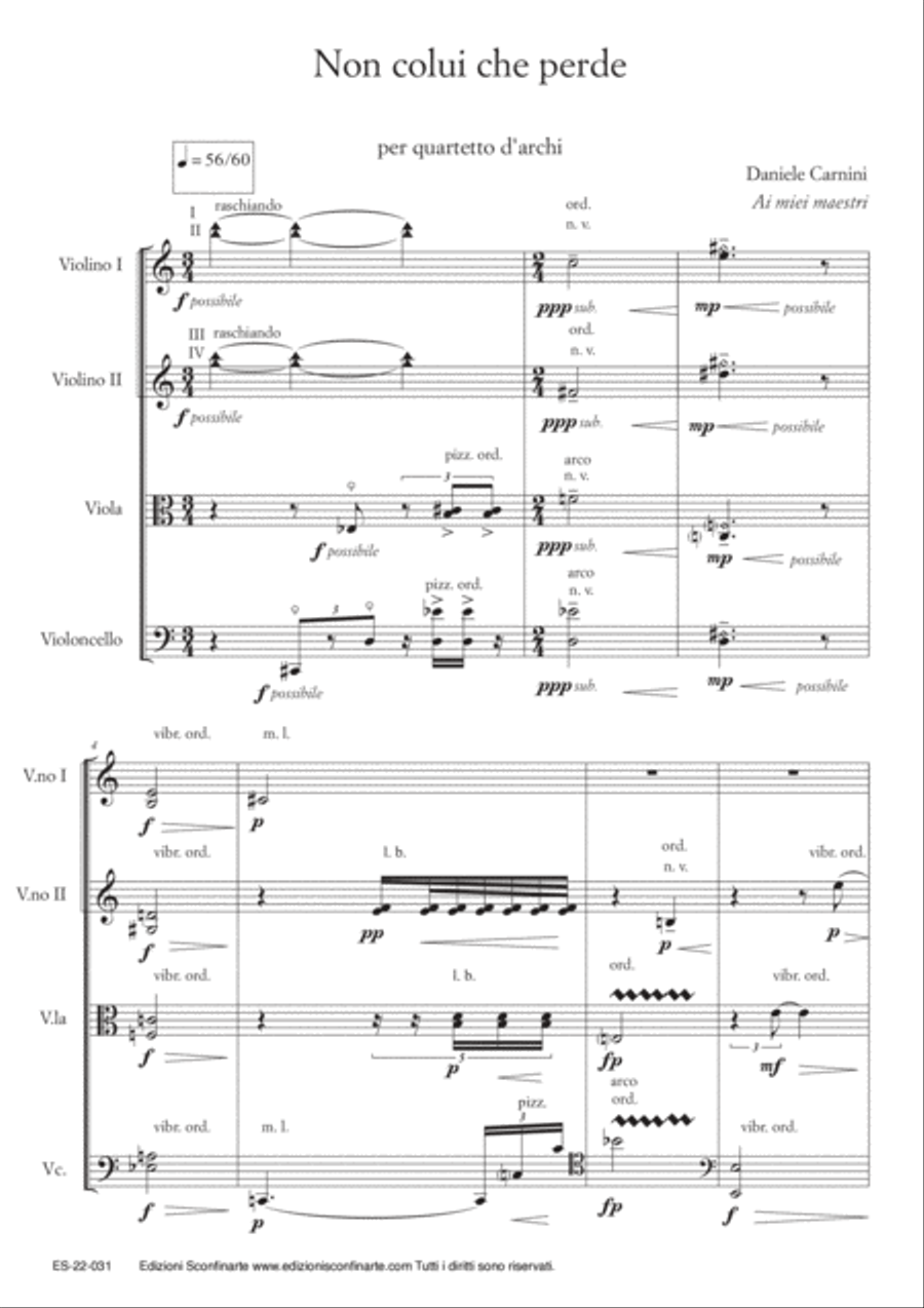 Daniele Carnini: NON COLUI CHE PERDE (ES-22-031) String Quartet scores gallery preview page 3