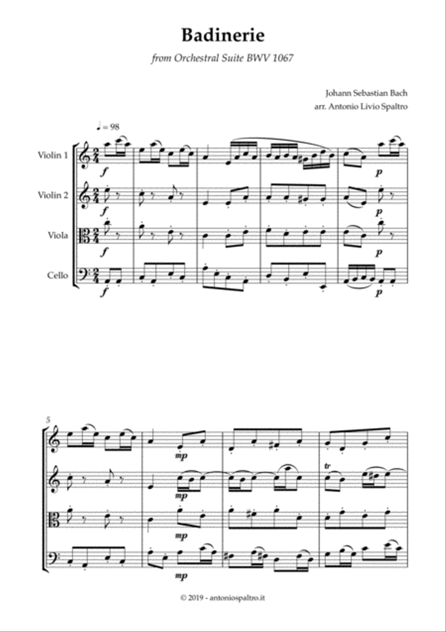 Badinerie (J.S. Bach) for String Quartet String Quartet scores gallery preview page 2