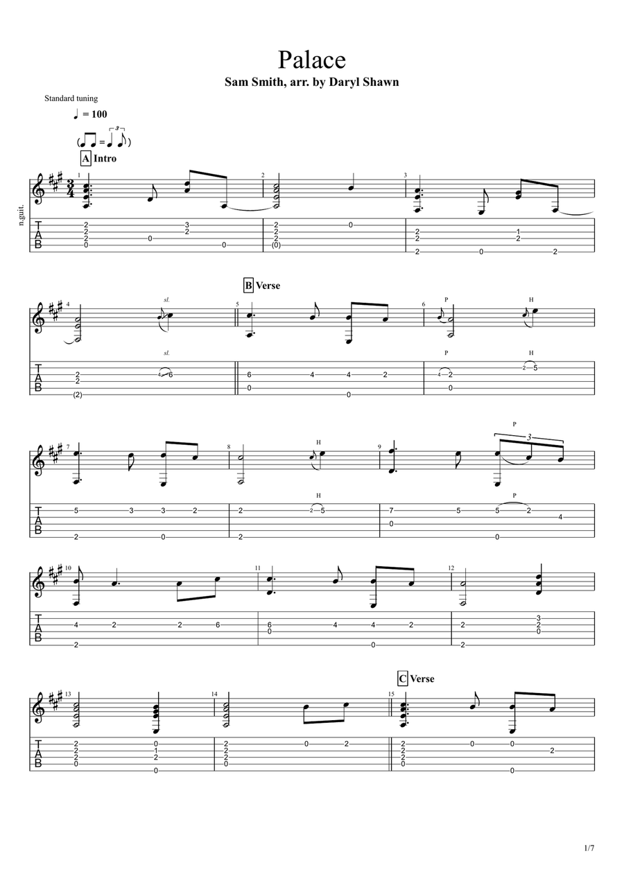 Palace Guitar Tablature scores gallery preview page 1