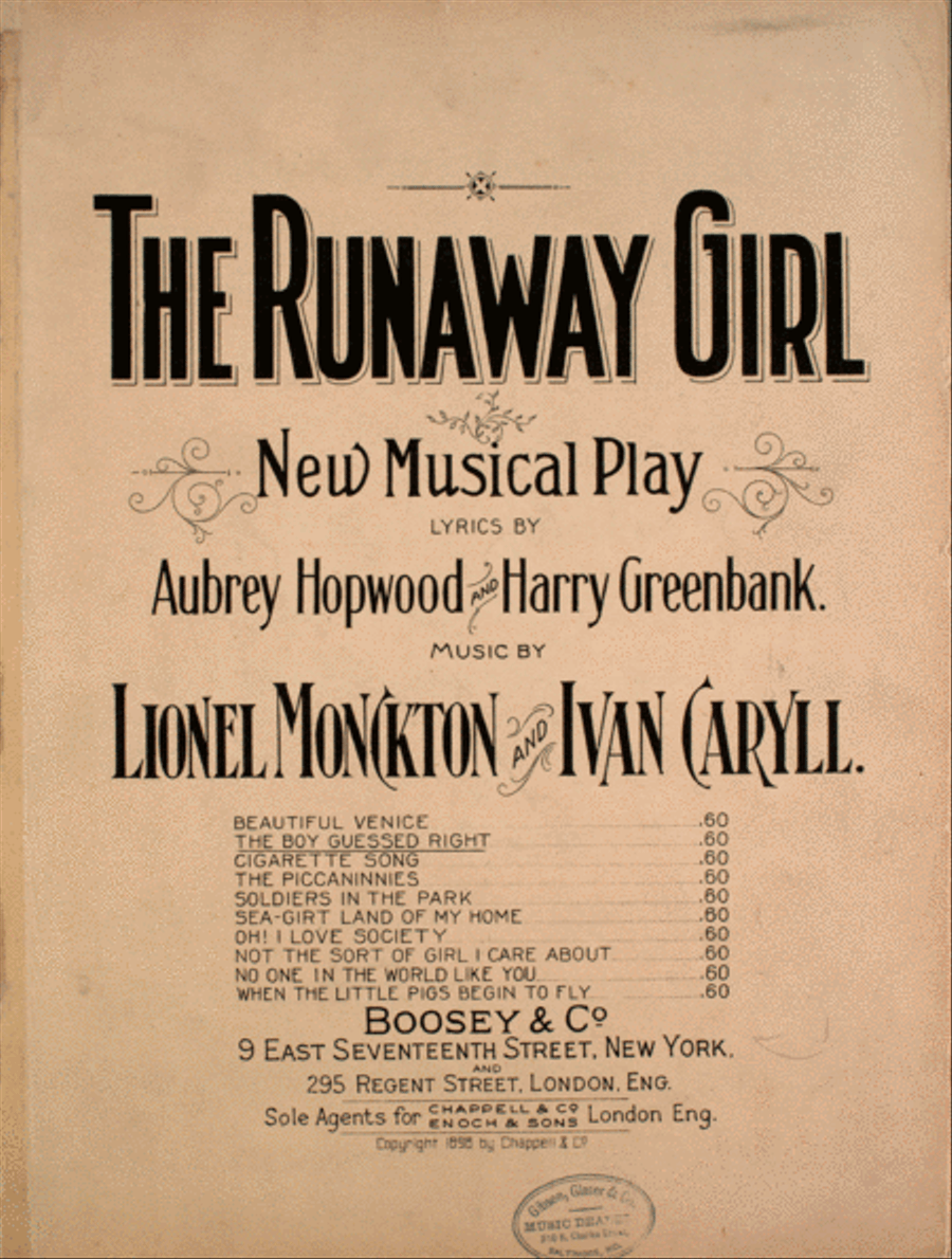 The Runaway Girl. New Musical Play. The Boy Guessed Right Voice scores gallery preview page 1