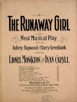 The Runaway Girl. New Musical Play. The Boy Guessed Right