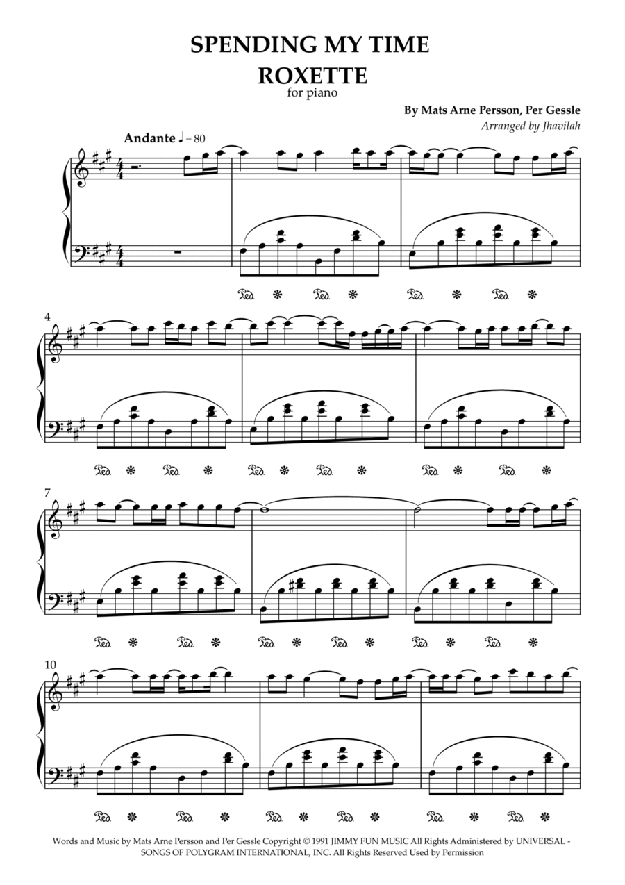 Spending My Time Piano Solo scores gallery preview page 1