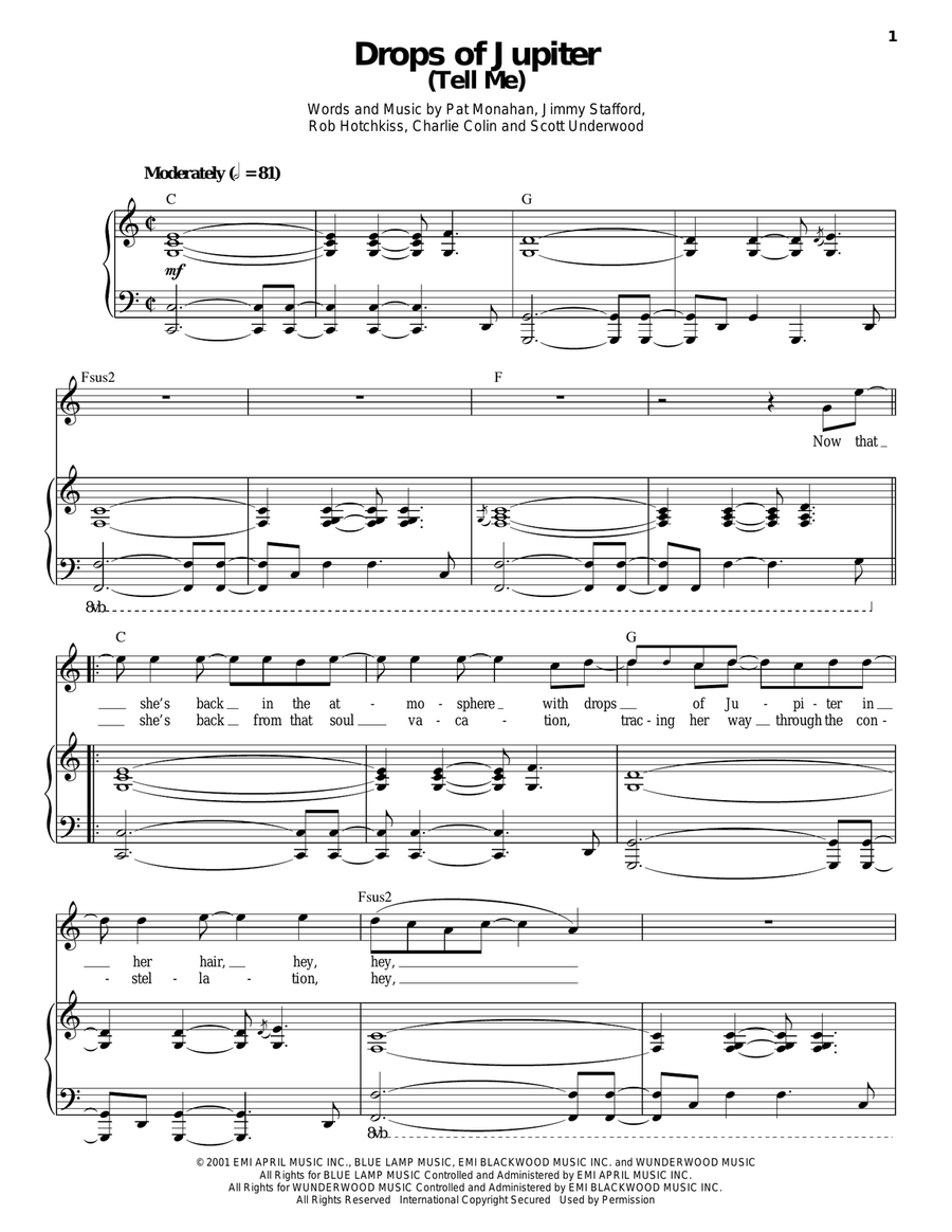 Drops Of Jupiter (Tell Me) Piano, Vocal scores gallery preview page 1