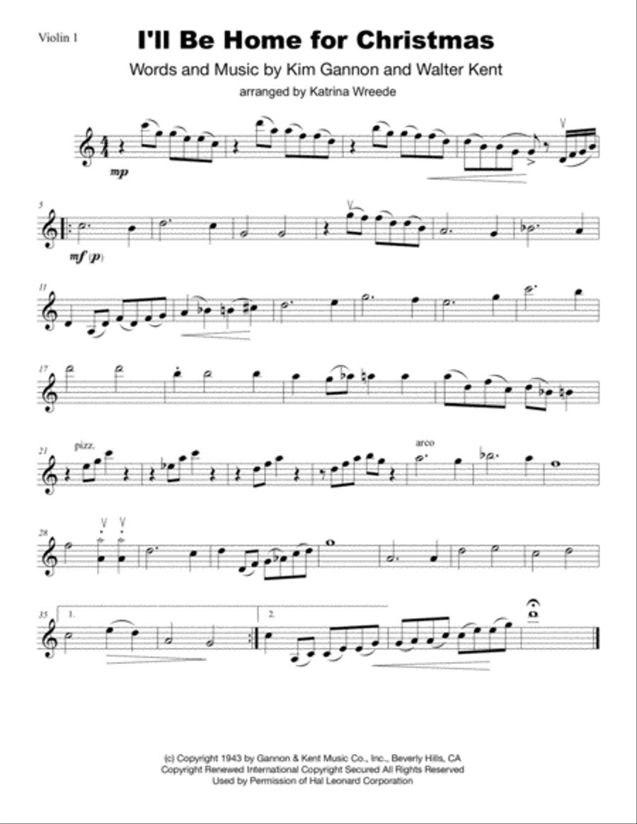 I'll Be Home For Christmas String Quartet scores gallery preview page 3