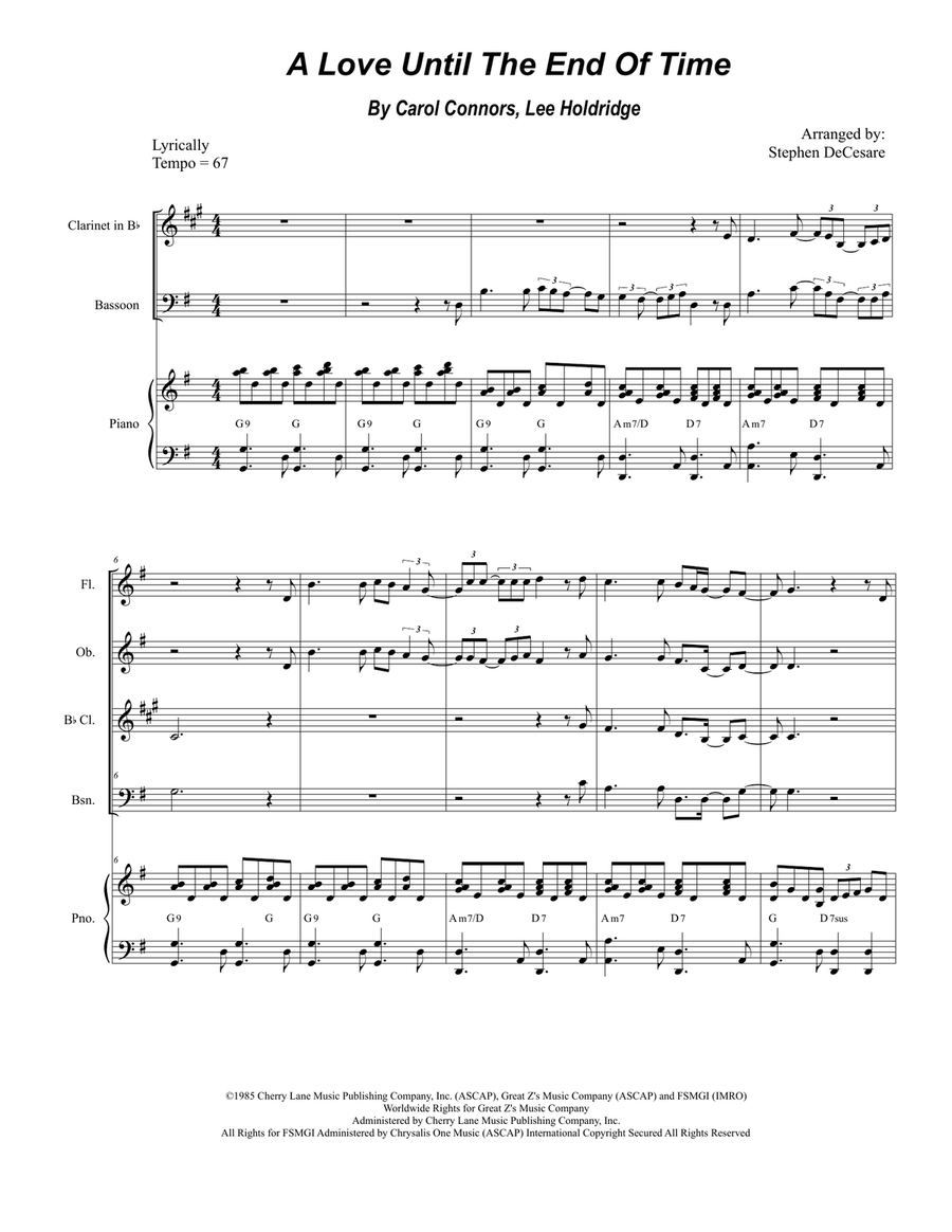 A Love Until The End Of Time Woodwind Quartet scores gallery preview page 1