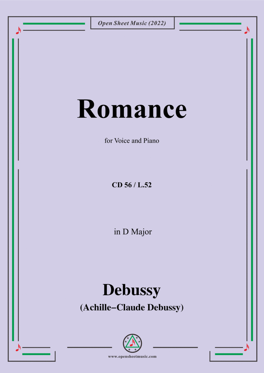 Debussy-Romance,in D Major,CD 56;L.52,for Voice and Piano Voice Solo scores gallery preview page 1
