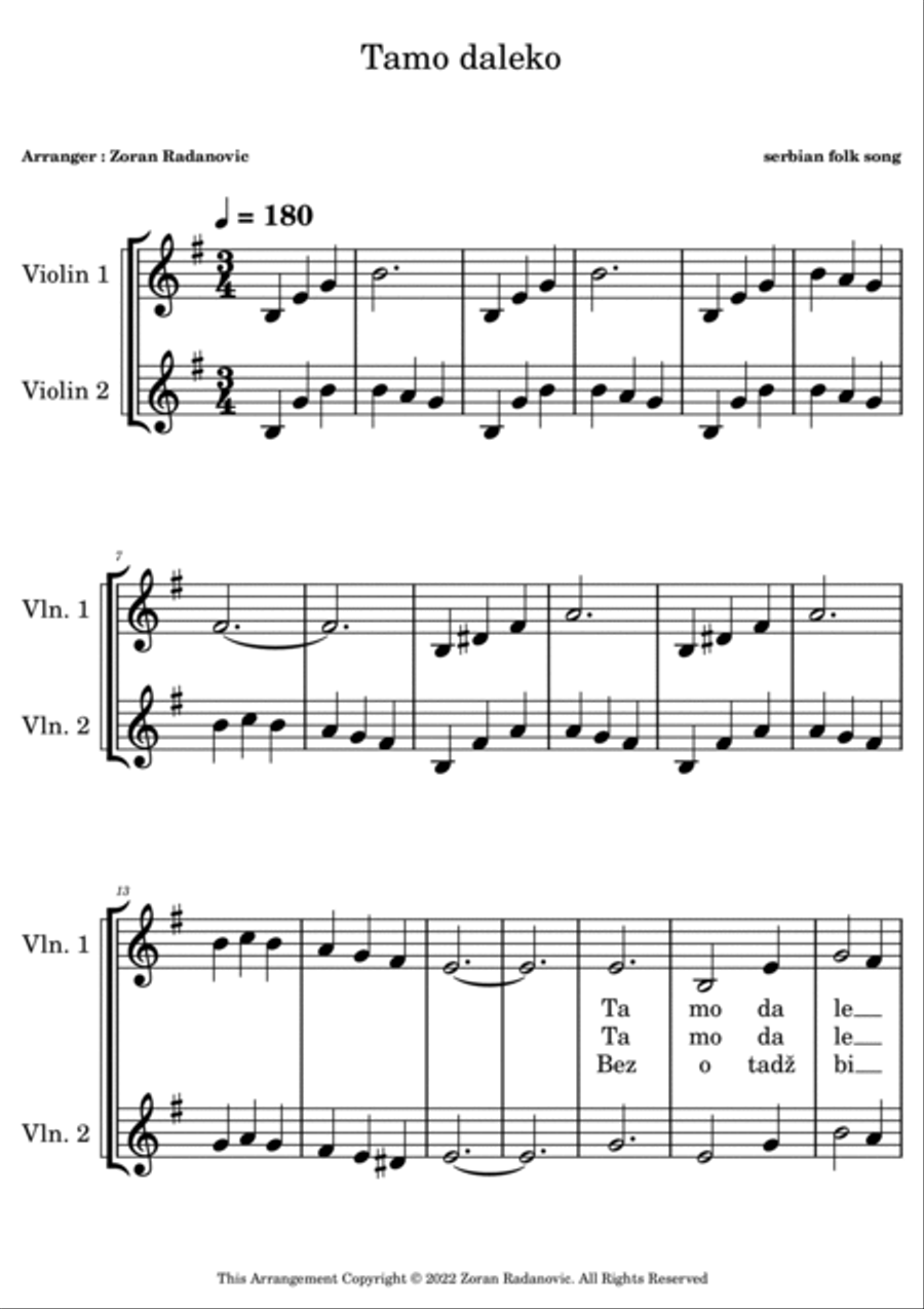 Tamo daleko - for violin duet String Duet scores gallery preview page 4