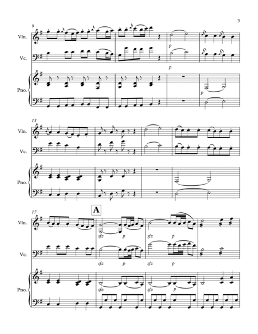 Allegro from Eine Kleine Nachtmusik, for Violin, Cello and Piano Piano Trio scores gallery preview page 3