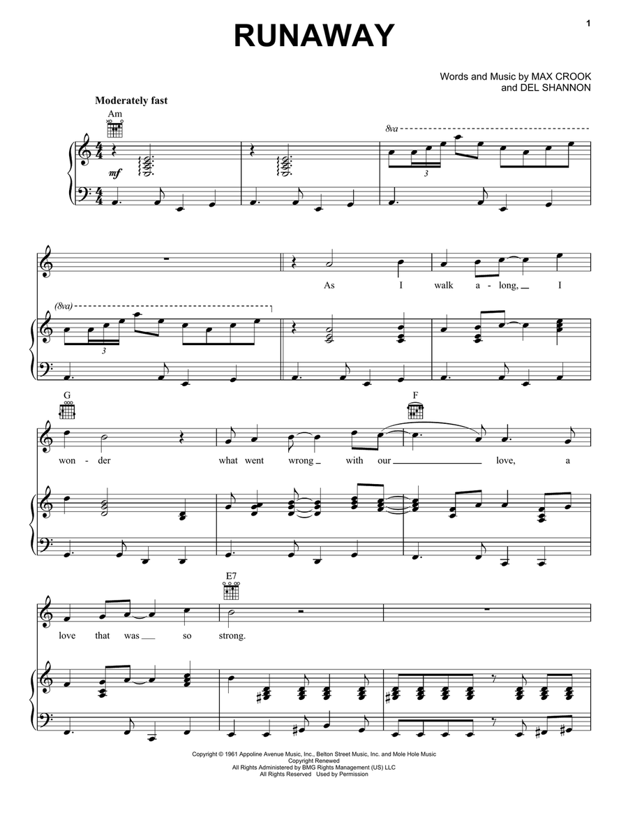 Runaway Piano, Vocal, Guitar scores gallery preview page 1
