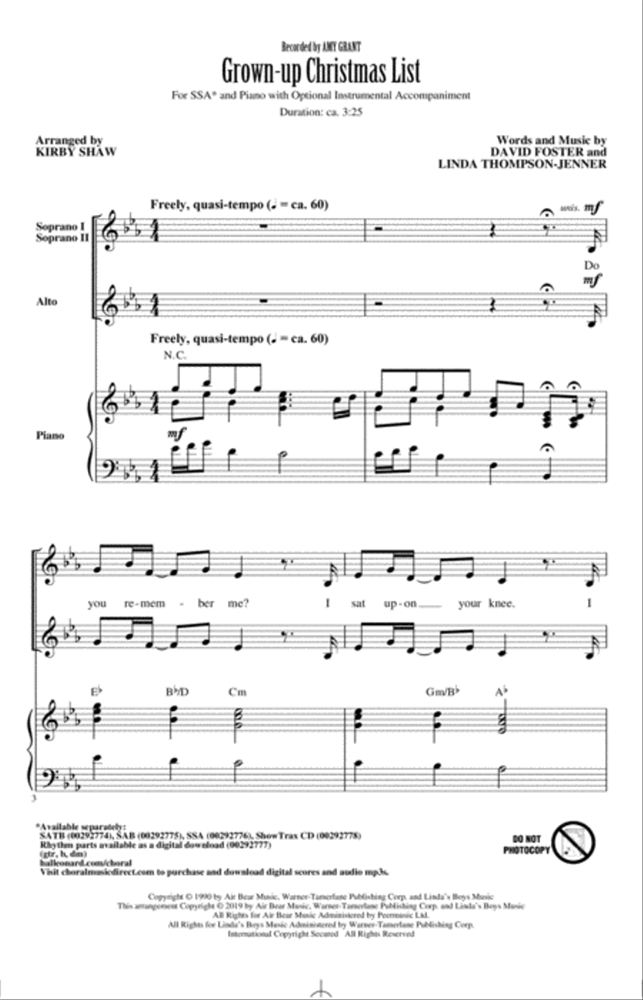 Grown-Up Christmas List (arr. Kirby Shaw) SSA scores gallery preview page 1
