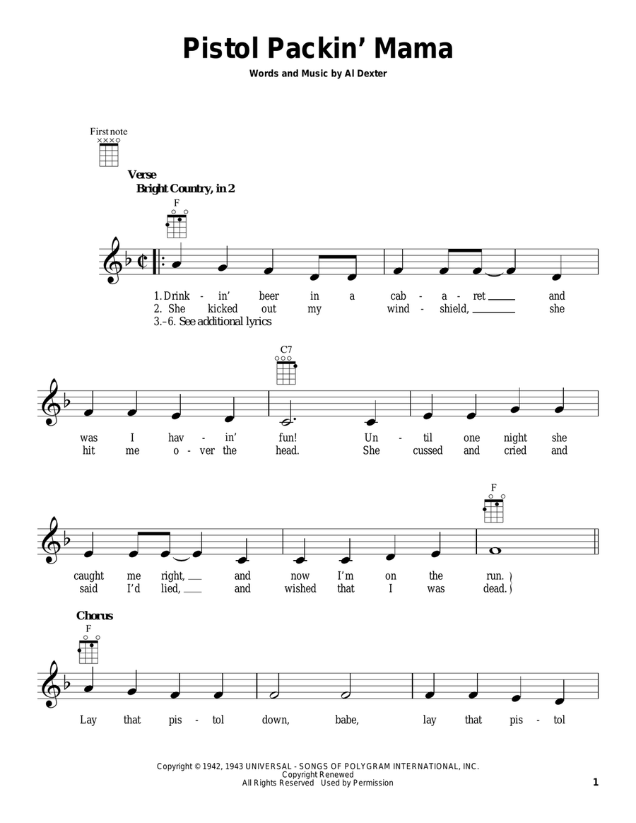 Pistol Packin' Mama Pistol Packin' Mama Ukulele scores gallery preview page 1