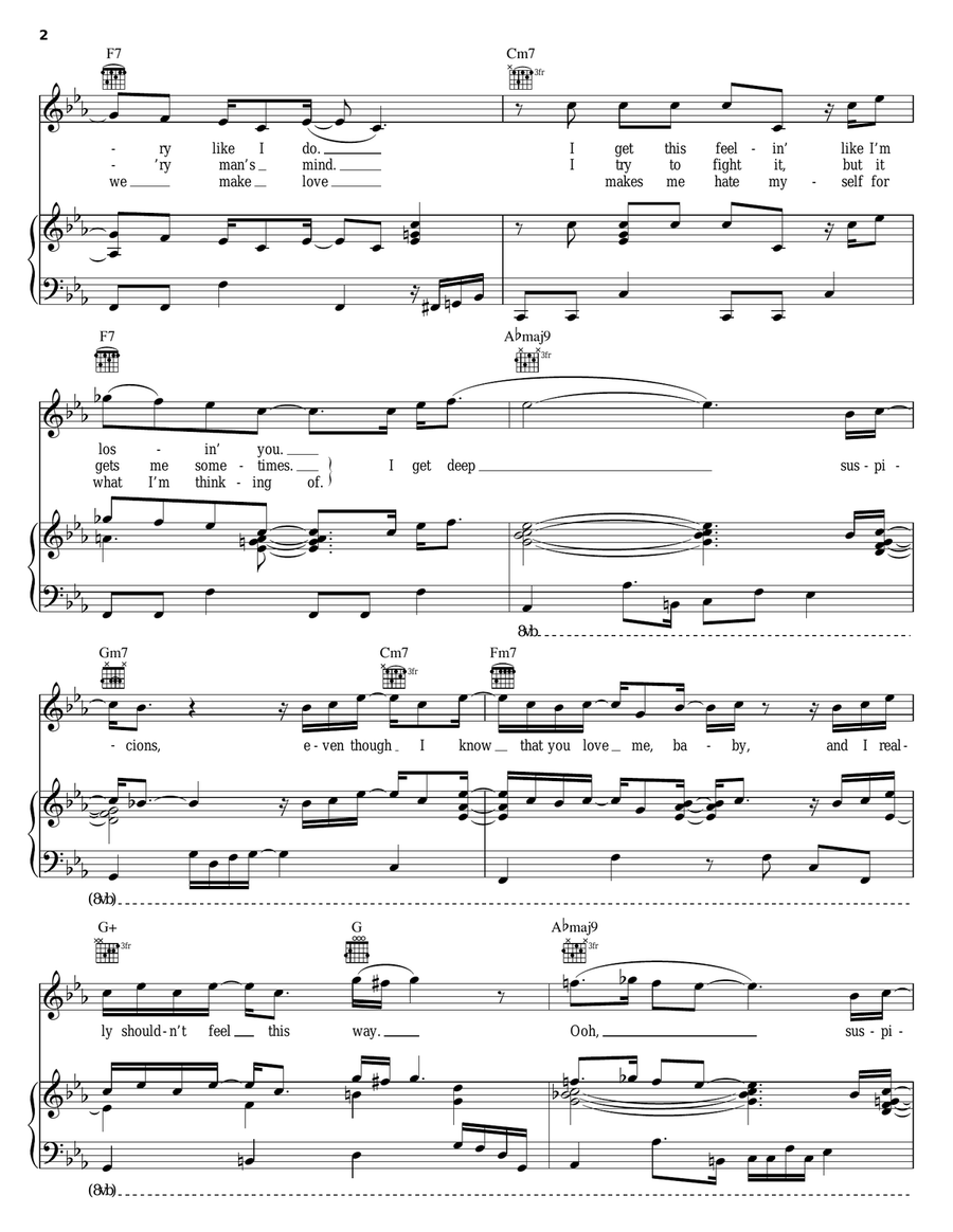 Suspicions Suspicions Piano, Vocal, Guitar scores gallery preview page 2