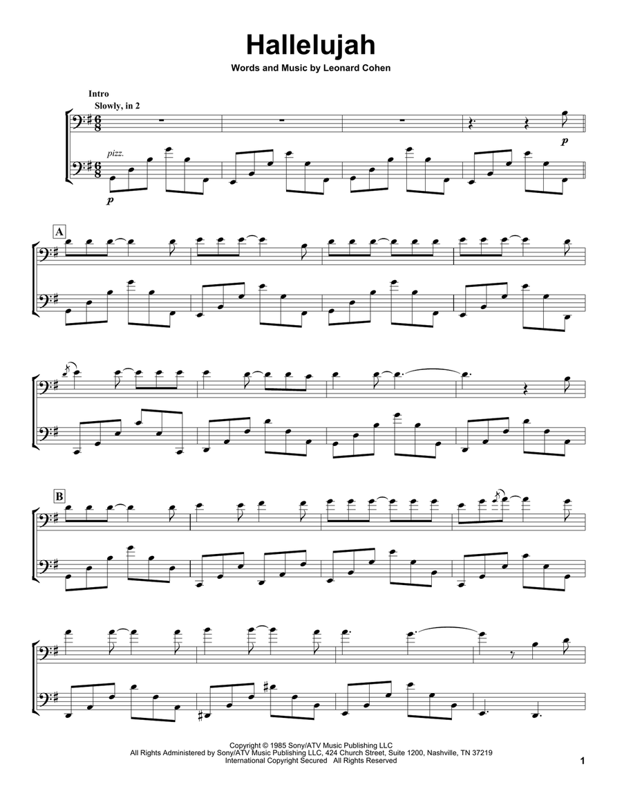 Hallelujah String Duet scores gallery preview page 1