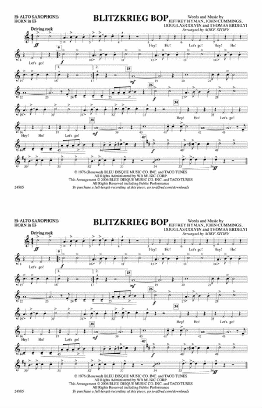 Blitzkrieg Bop: E-flat Alto Saxophone Marching Band scores gallery preview page 1