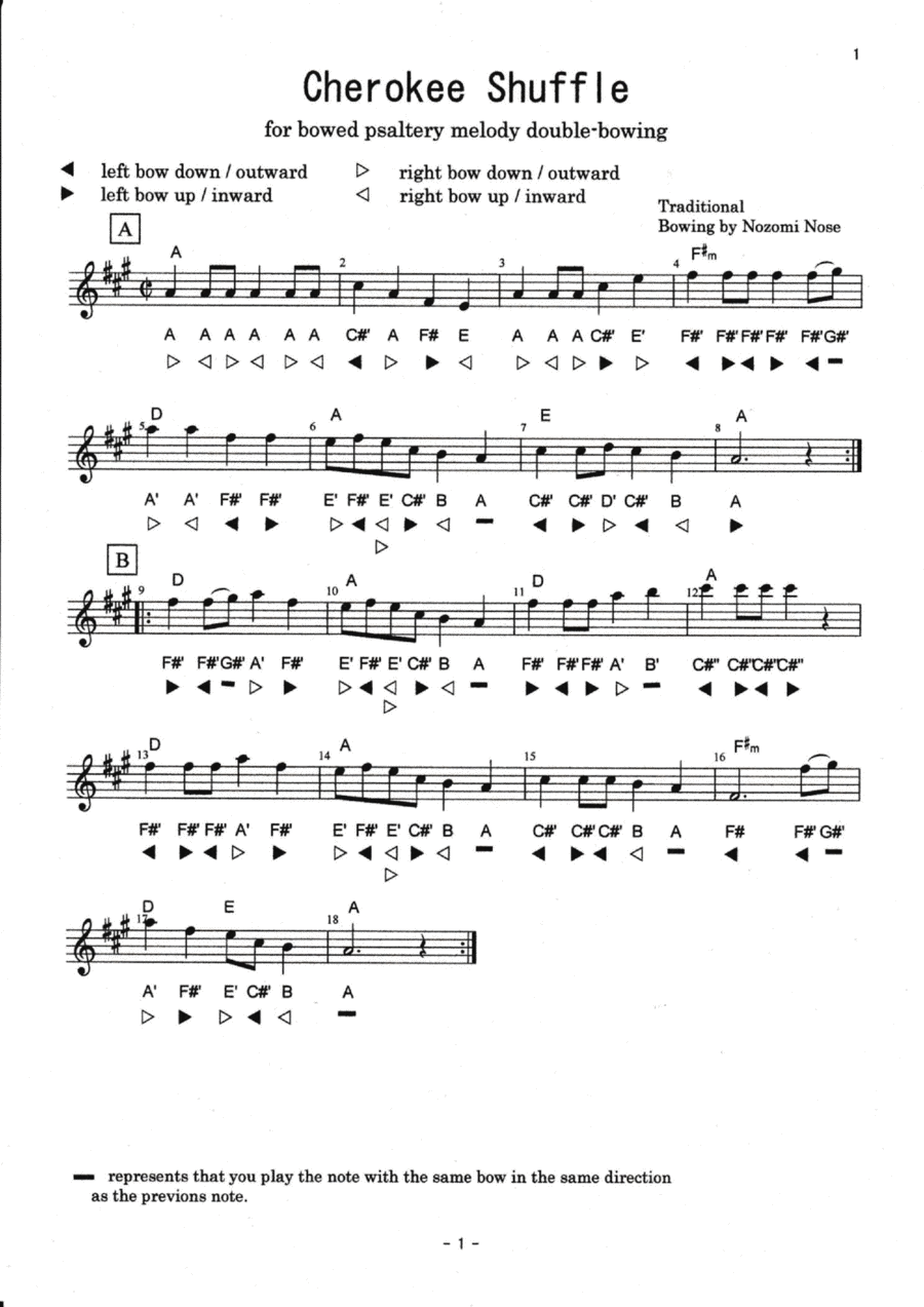 Cherokee Shuffle for Bowed Psaltery Melody Double-Bowing Part scores gallery preview page 1