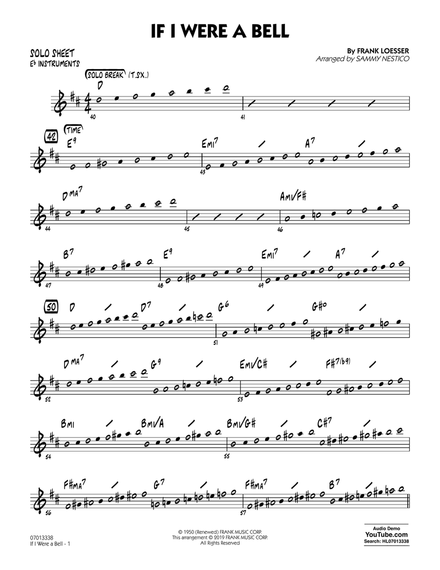 If I Were a Bell (arr. Sammy Nestico) - Eb Solo Sheet Jazz Ensemble scores gallery preview page 1