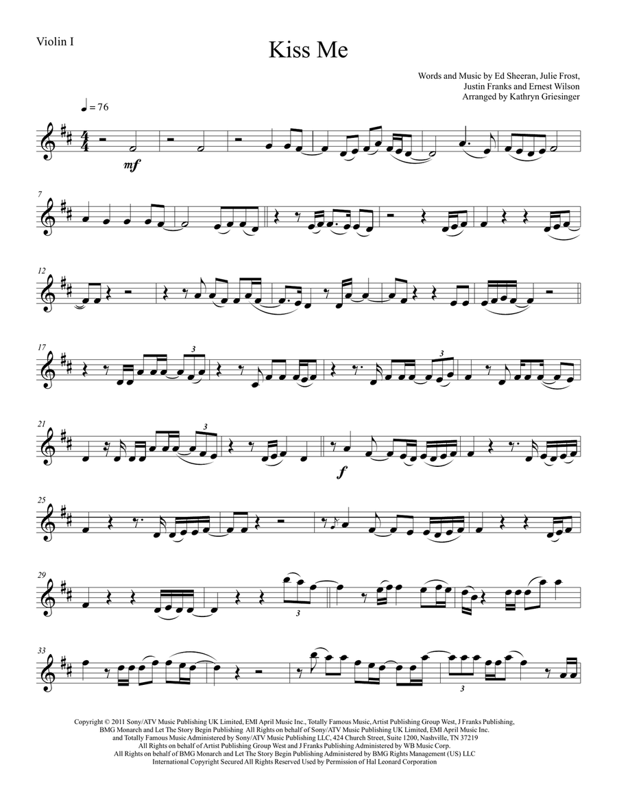 Kiss Me Kiss Me String Quartet scores gallery preview page 1