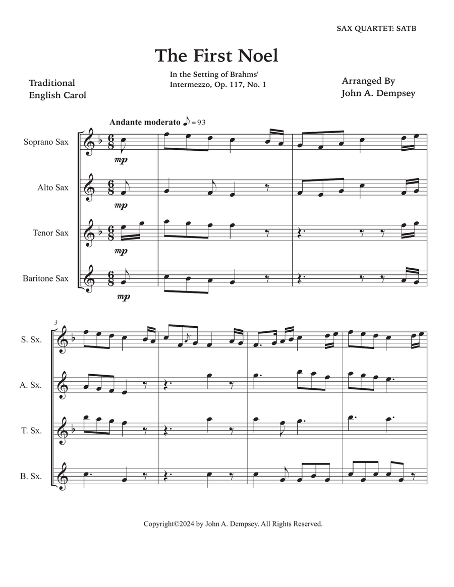 The First Noel (Sax Quartet: SATB) Saxophone Quartet scores gallery preview page 5