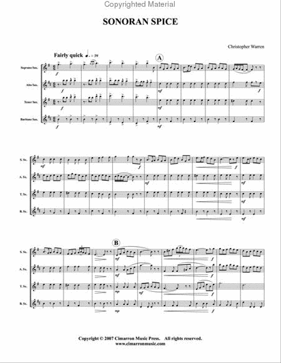 Sonoran Spice Saxophone Quartet scores gallery preview page 2