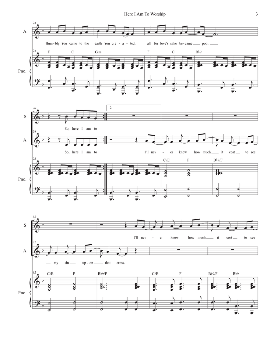 Here I Am To Worship (light Of The World) SA scores gallery preview page 3