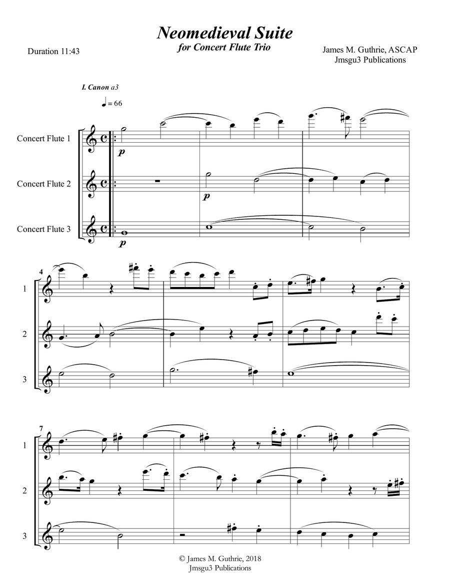 Guthrie: Neomedieval Suite for 3 Concert Flutes Woodwind Trio scores gallery preview page 1