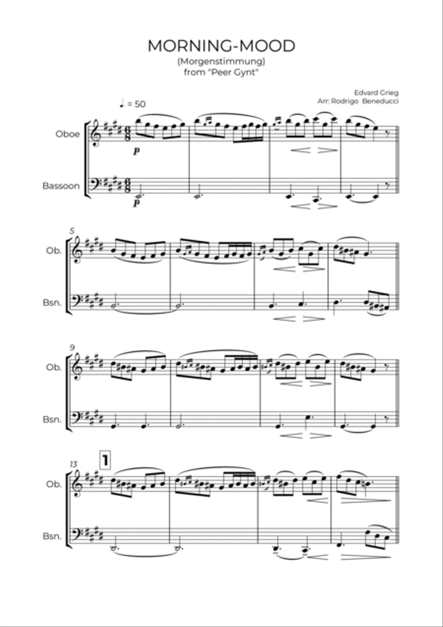 MORNING-MOOD - EDVARD GRIEG - OBOE & BASSOON Woodwind Duet scores gallery preview page 2