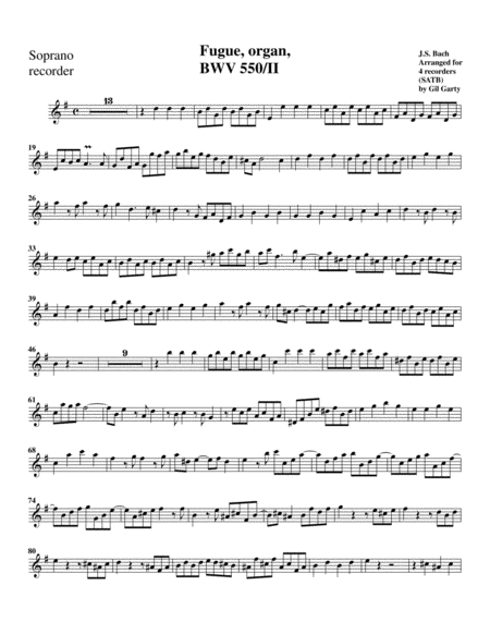 Fugue for organ, BWV 550/II (Arrangement for 4 recorders)