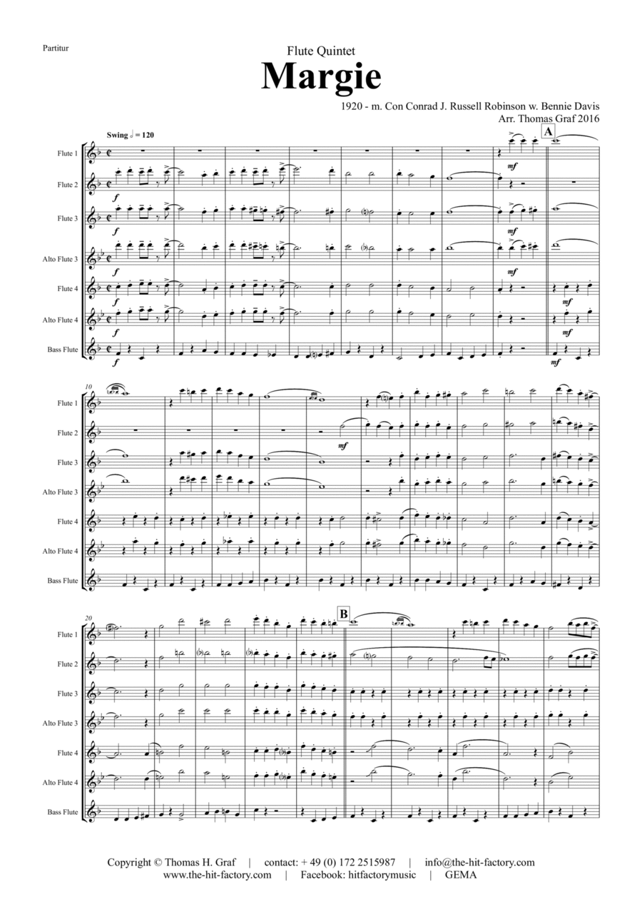 Margie - Dixieland Classic - Flute Choir - F Flute Choir scores gallery preview page 1