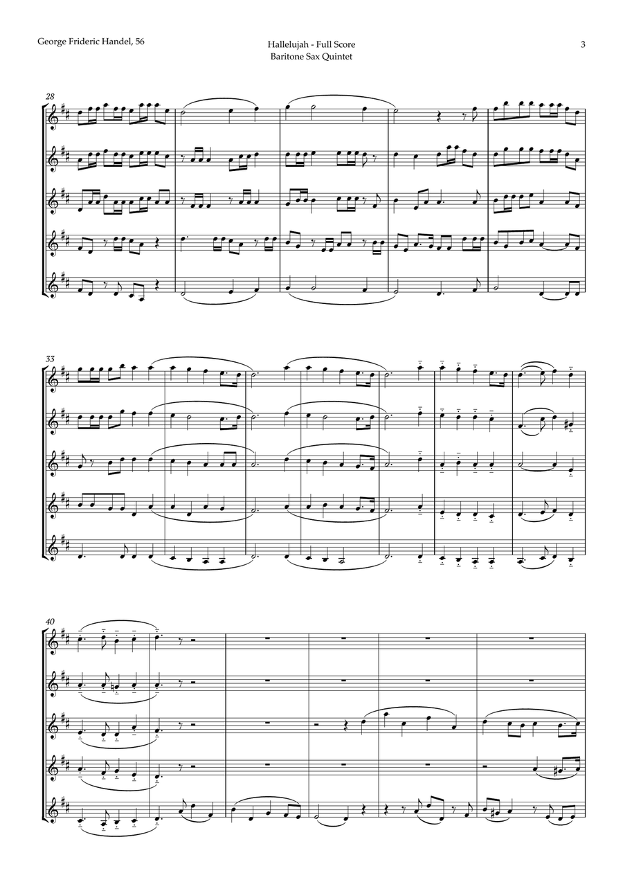 Hallelujah from Messiah by Handel for Baritone Sax Quintet Saxophone Quintet scores gallery preview page 3