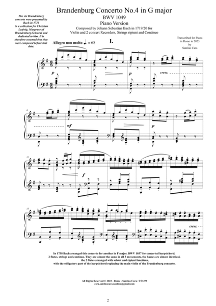 Bach - Brandenburg Concerto No.4 in G major BWV 1049 - Piano Version image number null