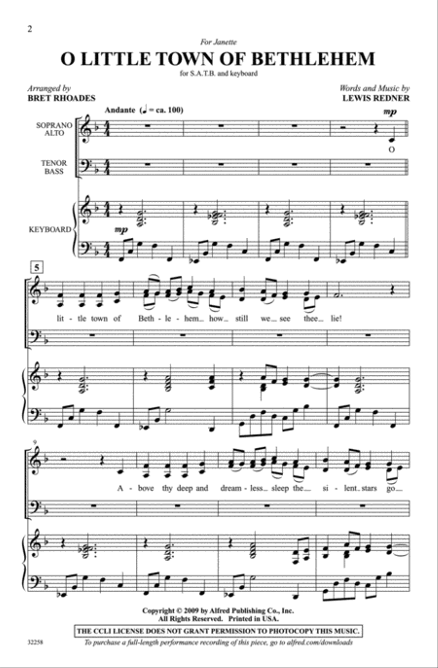 O Little Town of Bethlehem 4-Part scores gallery preview page 2