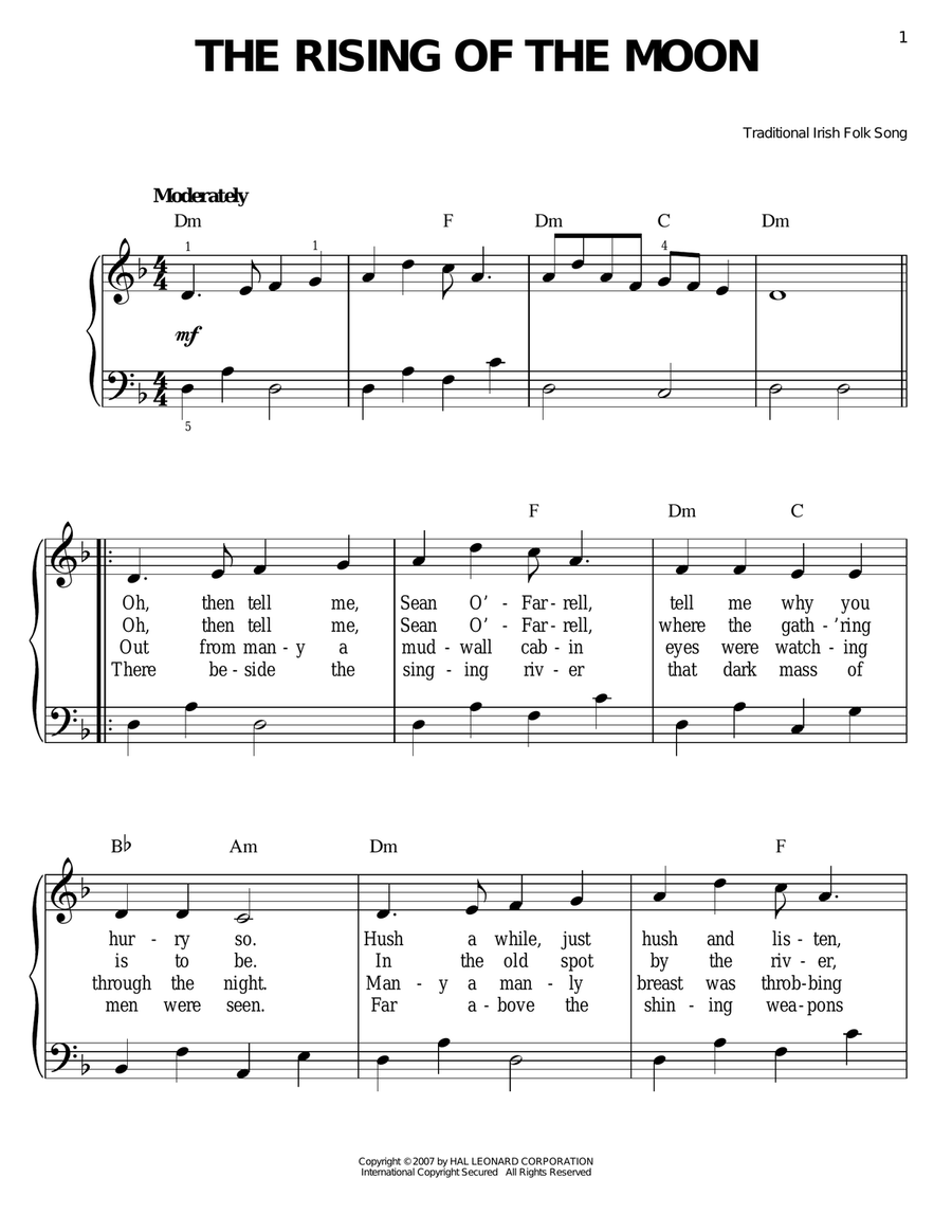 The Rising Of The Moon The Rising Of The Moon Easy Piano scores gallery preview page 1
