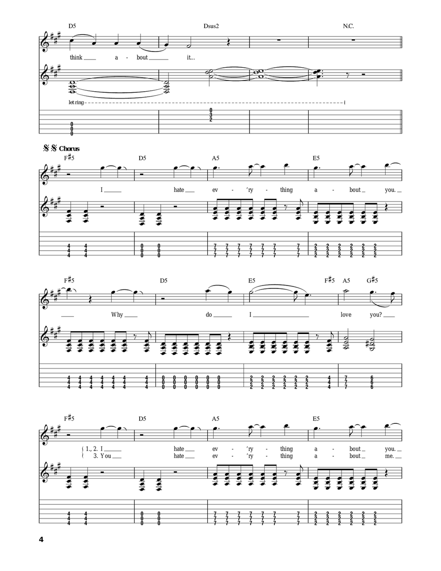 I Hate Everything About You Guitar Tablature scores gallery preview page 4