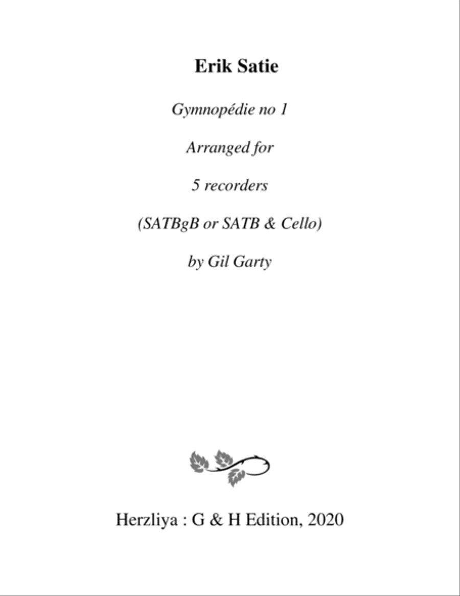 Gymnopédie no 1 (arrangement for 5 recorders) Recorder scores gallery preview page 1