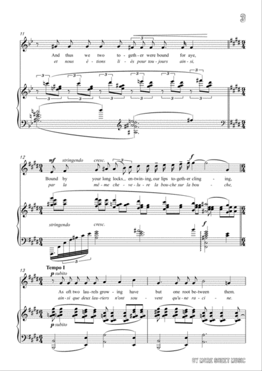 Debussy-Her Hair in B flat Major,for voice and piano Voice Solo scores gallery preview page 5