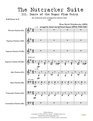 Nutcracker Suite, Mvt. III "Dance of the Sugar Plum Fairy" for clarinet choir (full score & set of p