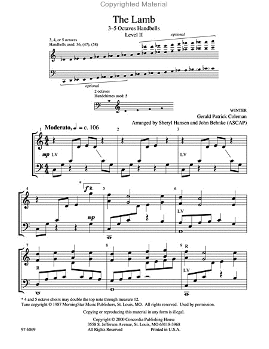 The Lamb (Hansen) The Lamb (Hansen) Handbell Choir scores gallery preview page 2