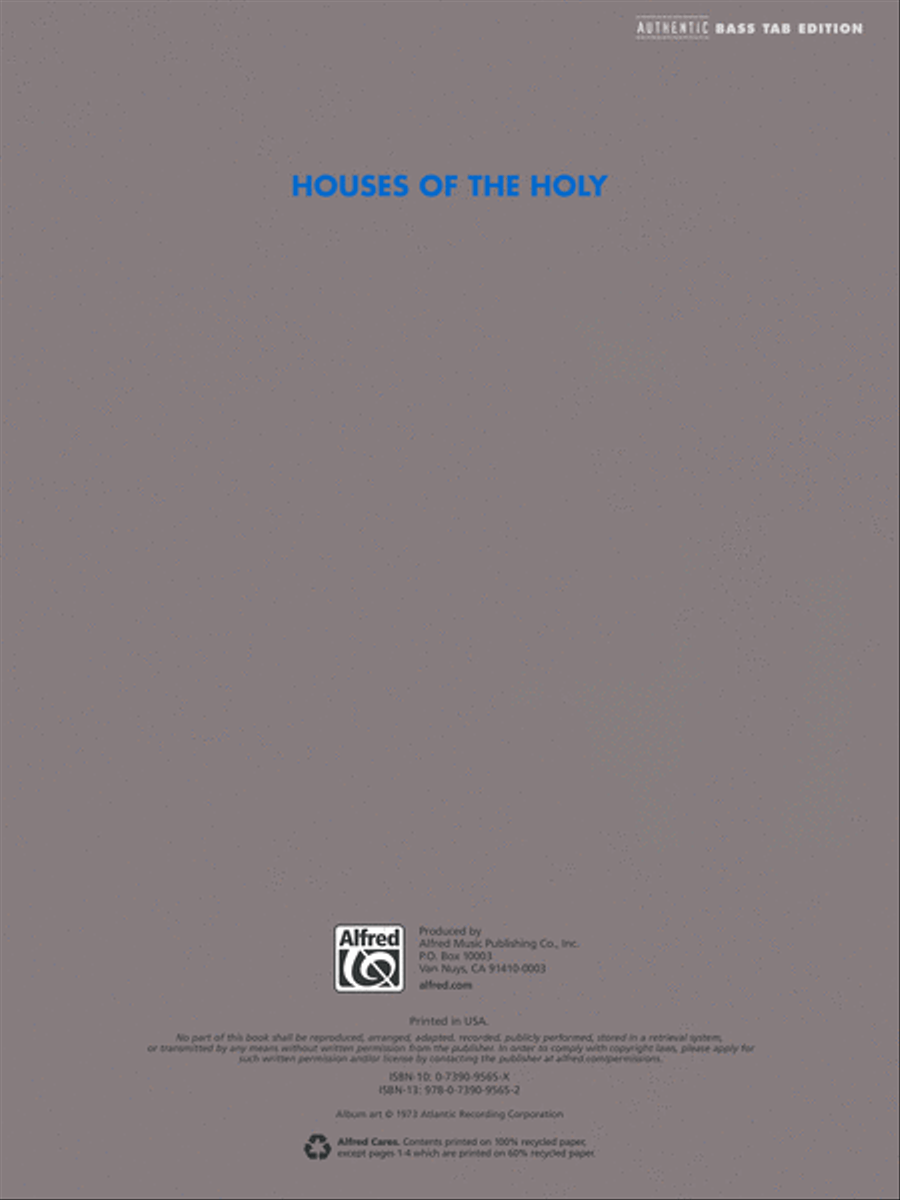 Led Zeppelin -- Houses of the Holy Platinum Bass Guitar Bass Guitar Tablature scores gallery preview page 2