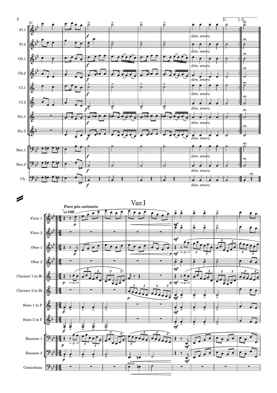 Brahms: Variations on a Theme by Haydn (St. Anthony Chorale) Op.56a (Complete) - wind dectet/bass Woodwind Quintet scores gallery preview page 3