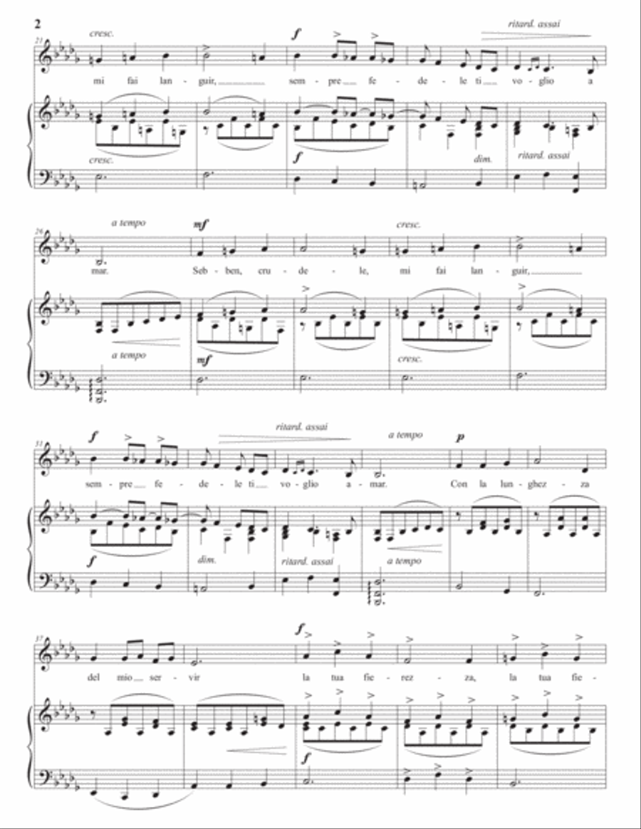 CALDARA: Sebben, crudele (transposed to B-flat minor) Voice scores gallery preview page 3