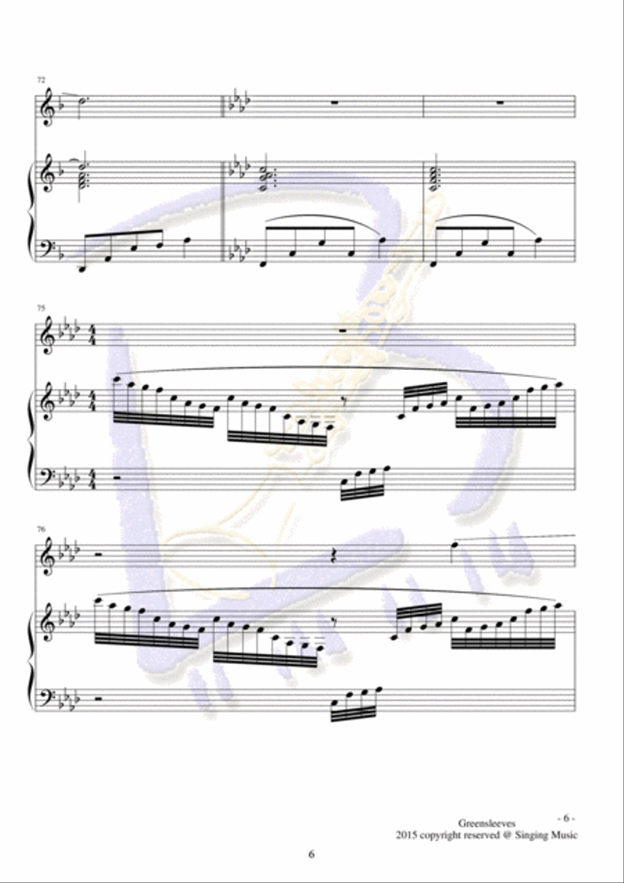 Greensleeves, for Instrument and Piano Handbell Choir scores gallery preview page 6