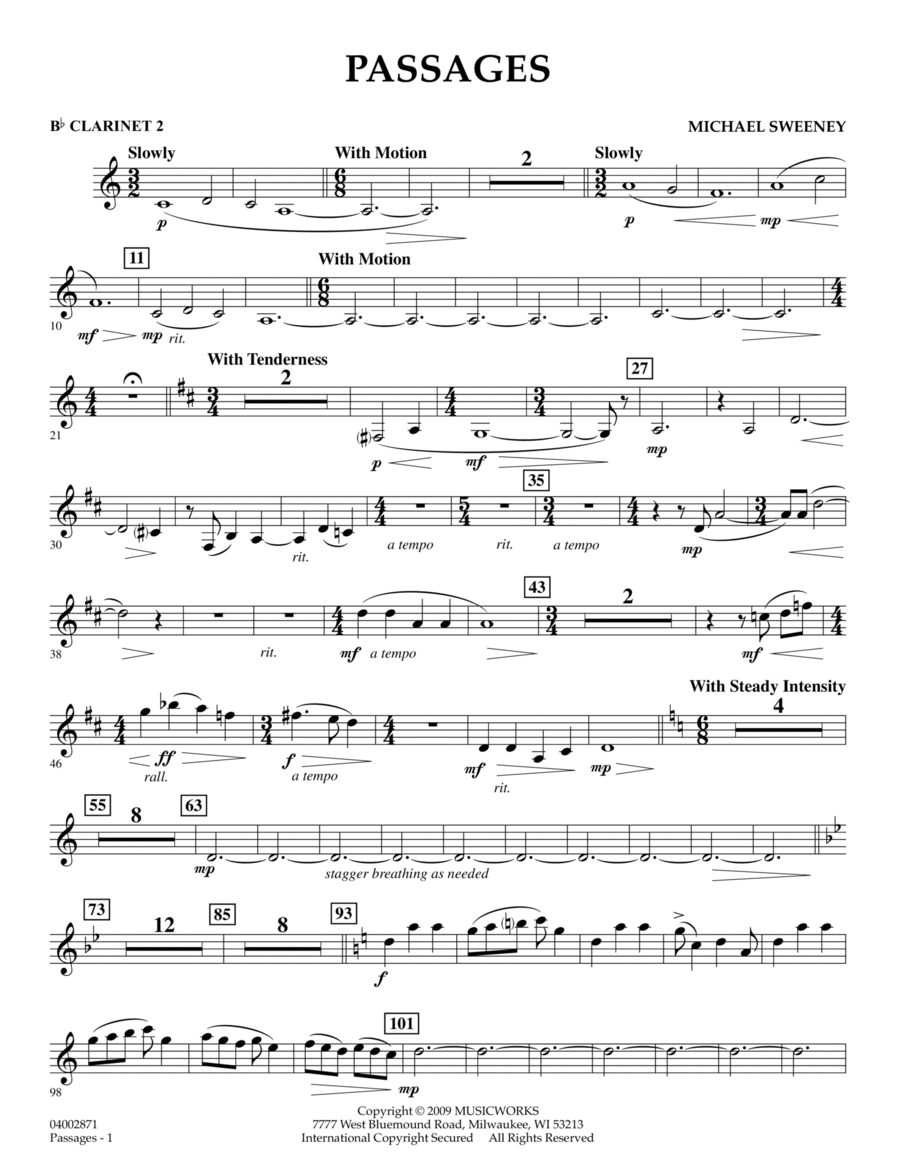Passages - Bb Clarinet 2 Passages - Bb Clarinet 2 B-Flat Clarinet scores gallery preview page 1