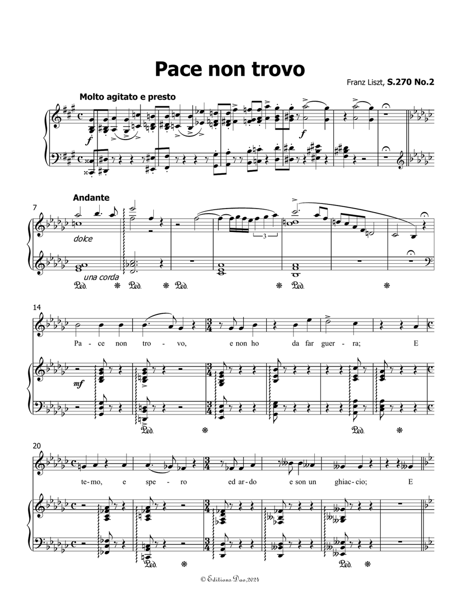 Pace non trovo, by Liszt, S.270 No.2, in e flat minor Voice scores gallery preview page 3