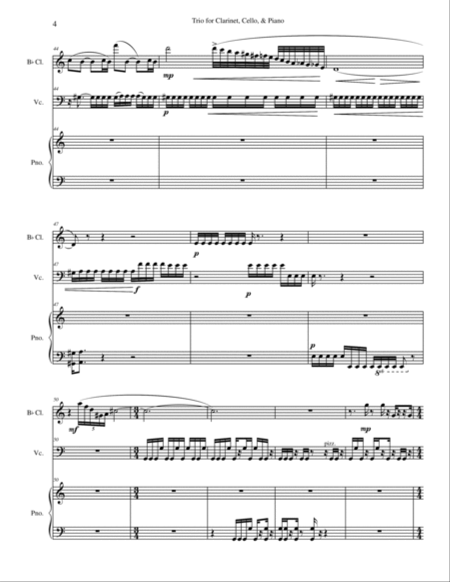 Trio for Clarinet, Cello, and Piano Small Ensemble scores gallery preview page 4