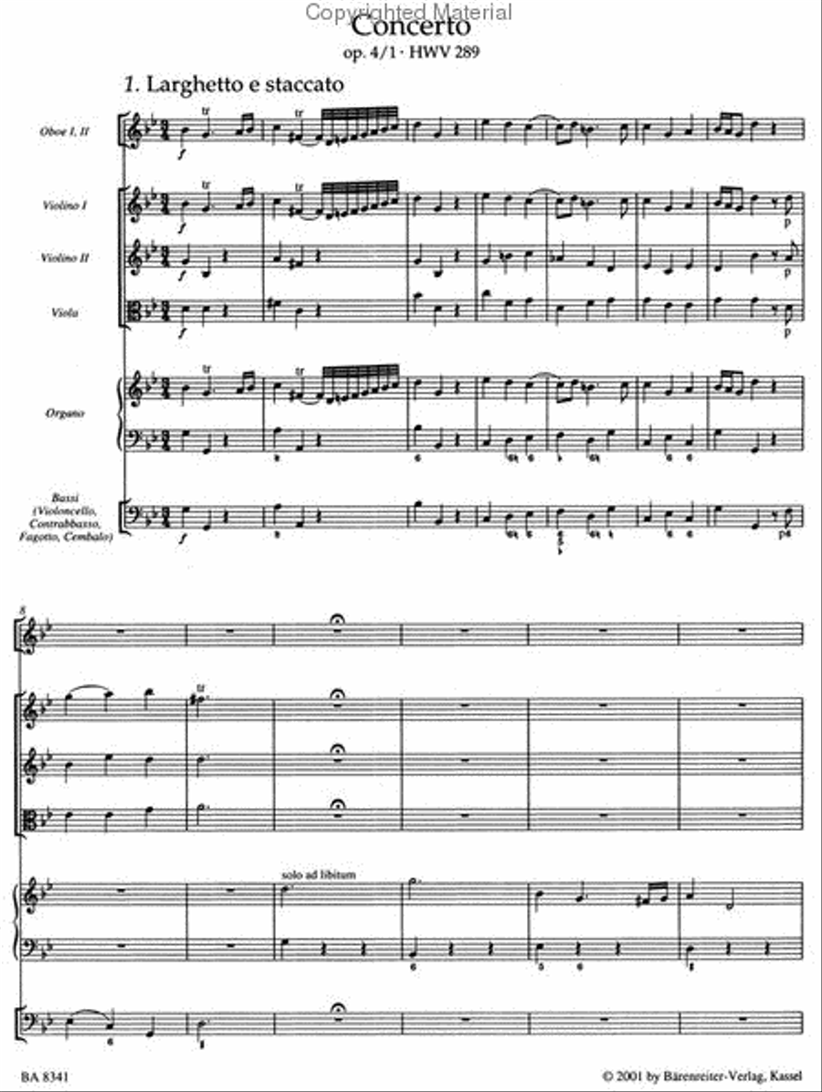 Concerto for Organ and Orchestra g minor, Op. 4/1 HWV 289 Organ Solo scores gallery preview page 2