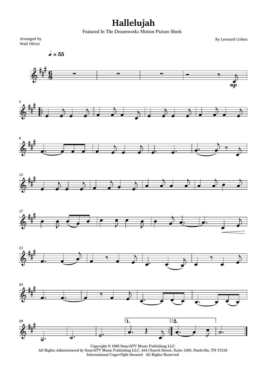 Hallelujah B-Flat Trumpet scores gallery preview page 1